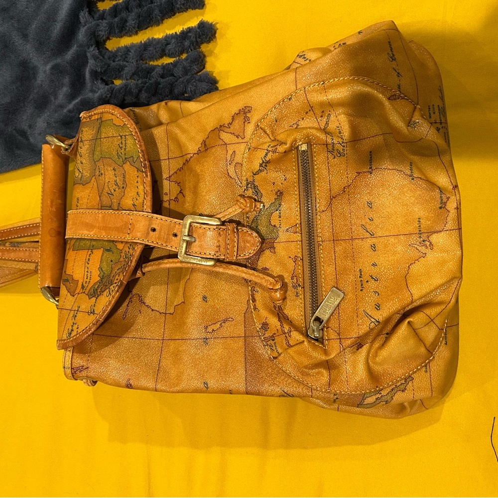 Vintage Map Print Tan Leather Bag